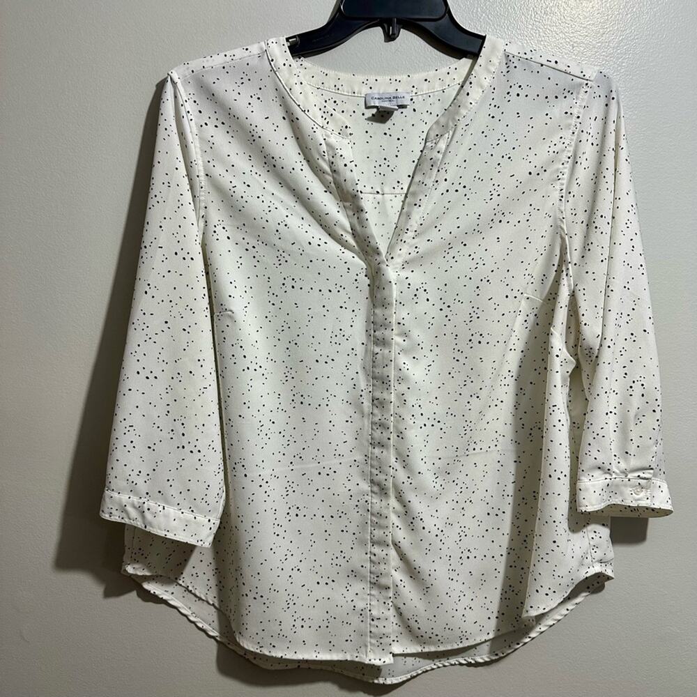Carolina Belle Ivory Blouse Size 1X Black Polka Dots (936)